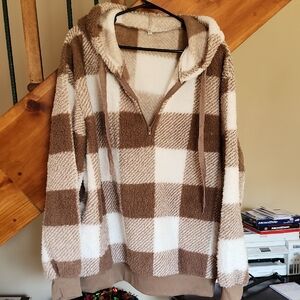Brown and White Plaid Hoodie
